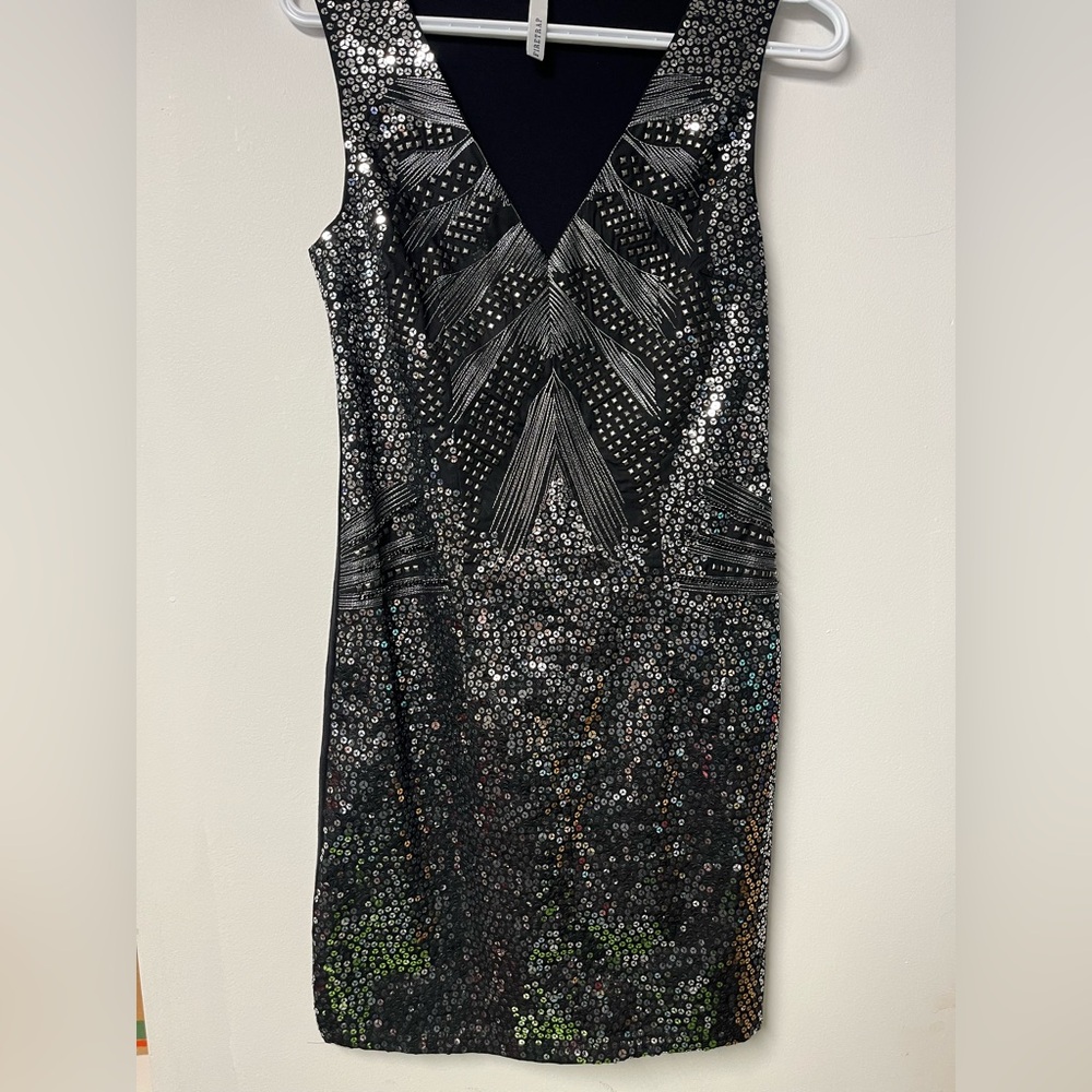 Stunning Black and Silver Sequin Backless Dress